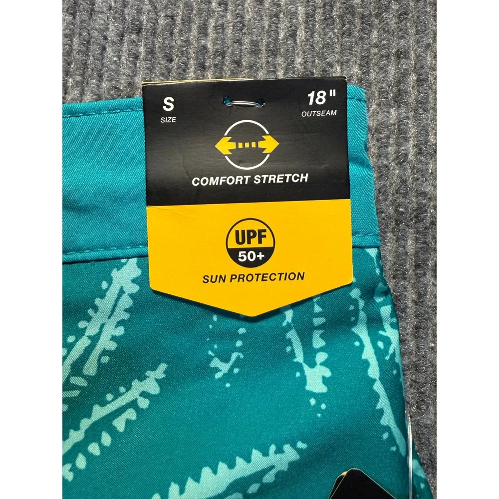 Speedo Mens Board Shorts Teal Green Tropical Print UPF 50+ Swim Trunks Small 18
